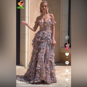 Ladivine Asymmetrical Dress in Peach and Silver